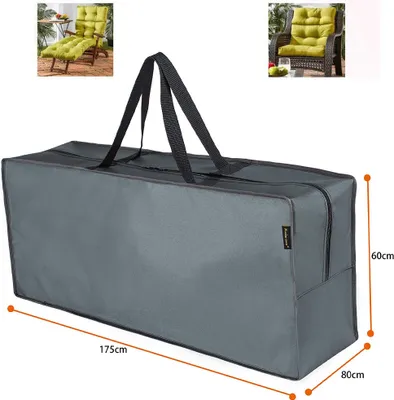 Produktbild von HENTEX Auflagentasche Schutzhülle für Gartenpolsterauflagen, 175L×80W×60H cm,  Gartenpolster Aufbewahrung Tasche mit Tragegriff, Grau