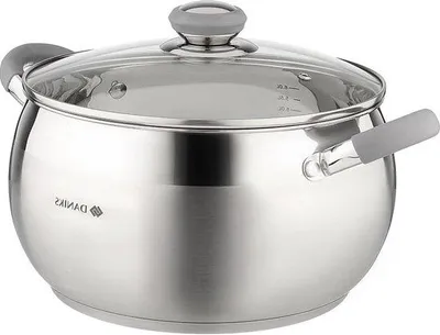 Immagine prodotto di Pentola a induzione in acciaio inossidabile con coperchio in vetro e indicatori di capacità - 6,5 L, Ø 24 cm