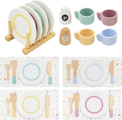 Image de Jeu de thé en bois, idéal pour les jeux de rôle, pour les enfants de 3 à 6 ans, accessoire de cuisine