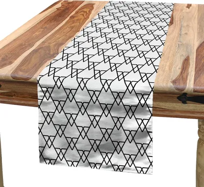 Produktbild von ABAKUHAUS Schwarz und weiß Tischläufer, Patchwork inspirierte geometrische Dreiecke mit einfarbiger Linie Art Design, 40 x 180 cm, Weiß Schwarz