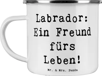 Produktbild von Mr. & Mrs. Panda Teebecher Spruch Labrador Freund - Weiß - Geschenk, Spaß, Teetasse, blechbecher, Hunderassen Charakter, Pott, verspielter Hund, Hunderasse, Emaille Tasse