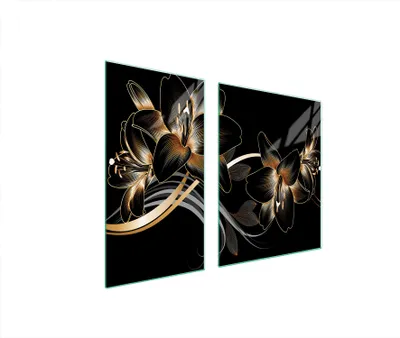 Produktbild von Herdabdeckplatten 2 teilig 90x52 Glaskeramikkochfeld Abdeckung Glas Schneidebrett Orchidee Schwarz