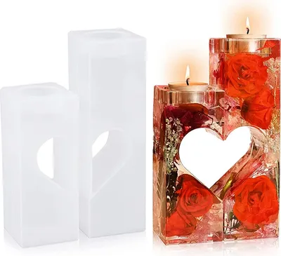 Produktbild von 2ks/set držák svíčky Silikonová pryskyřice Forma Tealight Holder Láska Mould DIY Epoxidová pryskyřice formy pro držáky svíček