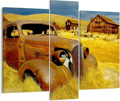 Produktbild von Bild auf Leinwand - Leinwandbild - Bauernhof altes Auto aufgegeben - 95x80cm - Wand Bild - Wanddeko - Leinwanddruck - Bilder - Kunstdruck - Wanddekoration - Leinwand bilder - Wandkunst - CB95x80-1289