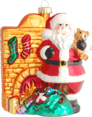 Produktbild von Krebs Glas Lauscha Weihnachtsbaumschmuck - Weihnachtsmann vor dem Kamin - aus Glas - ca. 12cm