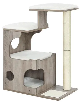 Obrázok produktu pre Škrabadlo s pelieškom – plyš, sisal, MDF – farba: prírodná biela – rozmer: 66 x 40 x 86 cm