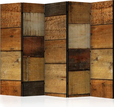 Produktbild von 5-teiliger Einseitiger Vlies Paravent - Wooden Textures II 225x172 cm Muster f-C-0244-z-c