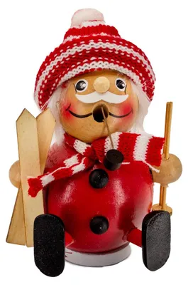 Wierookman met ski, hout, rot/wit, 13 cm, für M-Kerzen