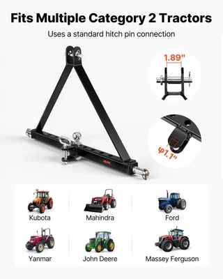 Image de Attelage 3 points avec boule d'attelage, fixation rapide 3 points, adaptateur de timon pour tracteur, compatible avec les tracteurs de catégorie 2, Kubota, Mahindra, Ford, Yanmar, John Deere, Massey Ferguson