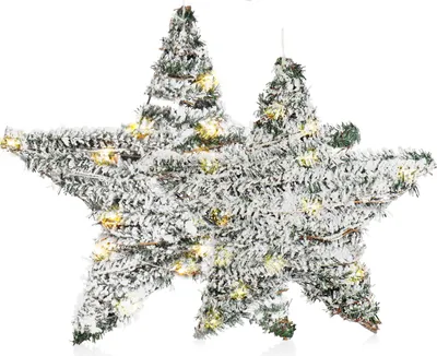 Produktbild von com-four® 2er Set Weihnachtssterne 30 cm & 40 cm mit LED, Kunstschnee & Timer