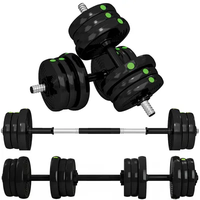 Produktbild von 2-in-1 Hantel-Set, Lang- & Kurzhantel, 20 kg, rutschfest, bodenschonend, Schwarz/Grün
