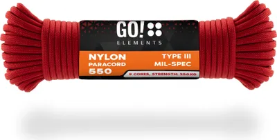 Produktbild von GO!elements 15m Paracord Seil aus reißfester Nylonschnur - 4mm Paracord 550 Typ III Schnur - geeignet als Allzweckseil & Reepschnur - Max. 250kg, Farbe: Rot