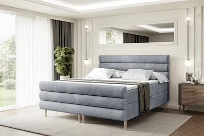 Produktbild von ALTDECOR Boxspringbett mit Holz Füßen, Matratze und Lattenrost, Topper, Fußteil, Polsterbett mit Bettkasten, Bett mit Stauraum H3-Matratze - CELESTIA-FD-Z - 160x200 - Grau Casablanca
