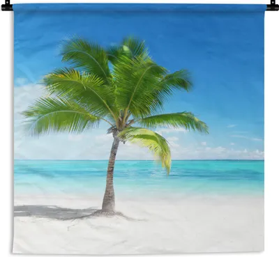 Produktbild von MuchoWow® Wandteppich Wandbehang Palme - Strand - Meer - Sommer 90x90 cm Tapisserie Dekoration Wandtuch - Wandaufhänger