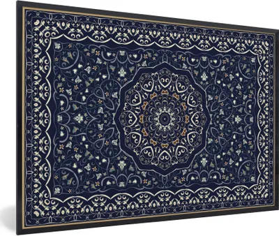 Produktbild von MuchoWow® Gerahmtes Poster Persischer Teppich - Mandala - Teppich - Blau 90x60 cm - Poster mit Schwarzem Bilderrahmen Wandposter Rahmen Foto Bilder - Fotorahmen - Foto-Plakat