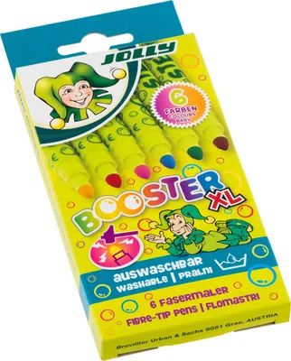 Produktbild von Jolly Filzstifte Booster XL 6er Set - verschiedene Farben, auswaschbar, extra dicke Spitze