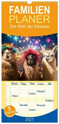 Produktbild von Familienplaner 2027 - Die Welt der Alpakas mit 5 Spalten (Wandkalender, 21 x 45 cm) CALVENDO