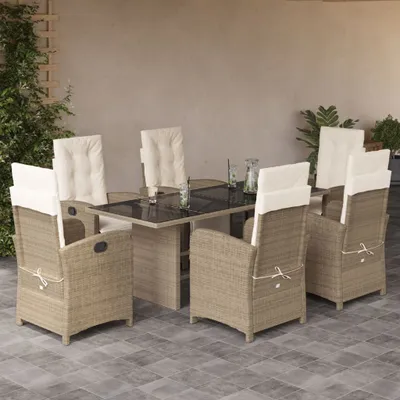 Produktbild von Design 7-tlg. Garten-Essgruppe mit Kissen Beige Poly Rattan, Gartenmöbel-Sets 2024 Neu