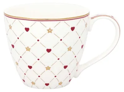 Produktbild von Greengate Becher CLARINA Weiß HERZEN Rot STERNE Gold Porzellan Tasse Goldrand
