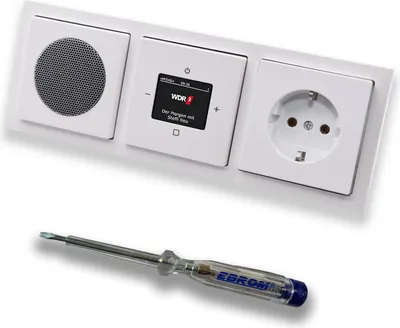 Produktbild von Busch Jäger DAB+ (DAB PLUS) UnterputzRadio 8215U-101 Future Linear Studioweiß, Set mit Lautsprecher, Abdeckungen, Steckdose mit Kinderschutz, Rahmen + EBROM Phasenprüfer zur Montage d. Geräte - 8215U
