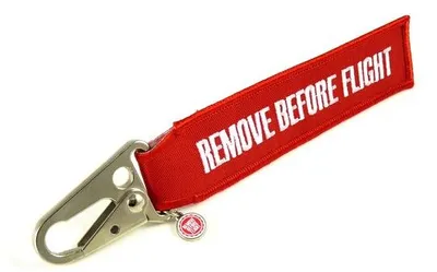 Image de Mousqueton de sécurité pour avion : porte-clés. À retirer avant le vol.