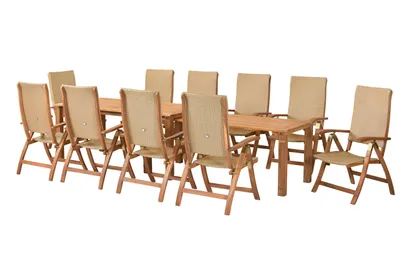 Produktbild von Merxx Gartenmöbel Set Capri 11tlg., 10 Klappsessel, Flex Auszietisch 180/360 x 90/73,5 cm - Akazie/Kunststoffgeflecht