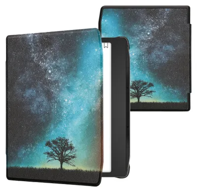Produktbild von kwmobile Schutzhülle für Pocketbook Era / Era Color Hülle - eReader Flip Case mit Auto Sleep Funktion - Galaxie Baum Wiese mit Blau Grau Schwarz