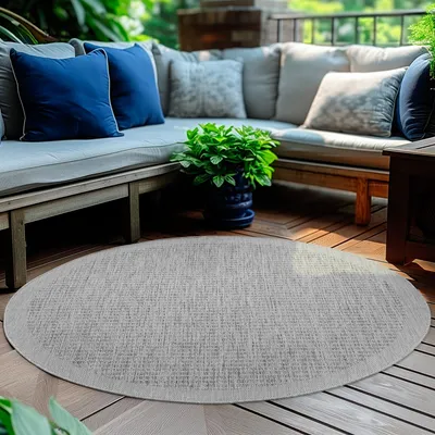 Immagine prodotto di Homebyhome Tappeto Interno Esterno Terrazza Balcone Cucina Look Sisal Tessitura Piatta Impermeabile Tinta Unita, Dimensioni: 200 cm rotondo