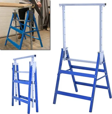 Produktbild von LZQ 2er-Set Metall-Gerüstböcke klappbar – 7-fach höhenverstellbar (80-131 cm) für Bau, Renovierung & Lagerung