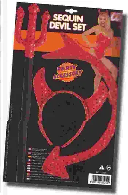 Produktbild von Halloween Teufelsset Dreizack Haarreif mit Hörner Schwanz Dämon Verleidung Rot