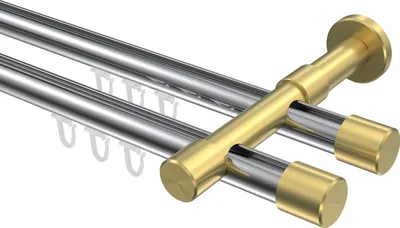 Produktbild von Interdeco Innenlaufstange / Gardinenstange mit Innenlauf Chrom / Messing-Optik, Typ Prestige Santo (Kappe), 20 mm Ø 2-läufig, 280 cm