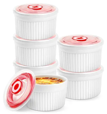 Image de Ensemble de 6 ramequins pour crème brûlée avec couvercles, diamètre 9 cm
