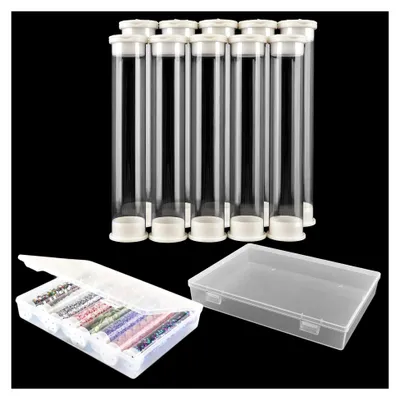 Produktbild von 11 x große, transparente Aufbewahrung mit Koffer, Kunststoff-Reagenzglasbehälter, Deckelröhren, Perlenbehälter und Box, Set für Bastelbedarf und Süßigkeitenlagerung