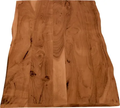 Produktbild von Holzplatte 120x60 cm Curt, Tischplatte aus Akazienholz massiv + nussbaumfarben, Baumkanten-Platte für Heimwerker, geeignet für Arbeitsplatten, Tische & Fensterbretter