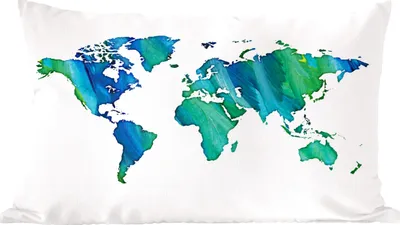 Produktbild von MuchoWow® Zierkissen Sofakissen Wohnzimmer Dekokissen 50x30 cm Weltkarte - Aquarell - Weiß - Wohnzimmerdekoration - Polster mit Photo