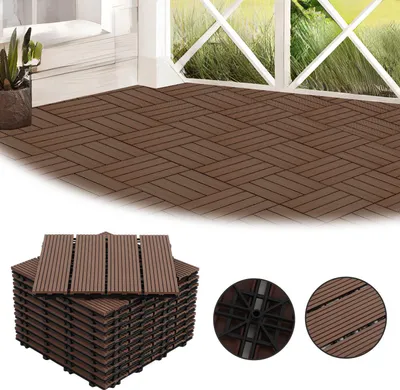Obrázek produktu pro Izrielar Terasové dlaždice 4 m² Dřevěné dlaždice 30 x 30 cm 44 kusů Hnědé pro terasu Balkon Terasové dlaždice Dřevěné dlaždice s klikovým systémem