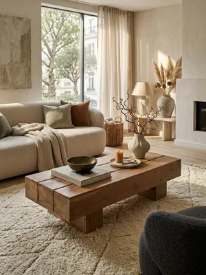 Produktbild von Couchtisch Massiv-Holz Akazie 120cm breit Design Wohnzimmer-Tisch dunkel-braun Landhaus-Stil Beistelltisch