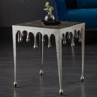 Image de Table basse extravagante LIQUID LINE, 46 cm de largeur, argentée, design en forme de goutte