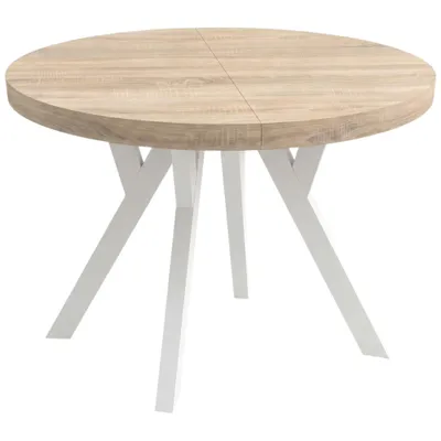 Productafbeelding van Eettafel CONVIVIO ADIDARMEBLE, diameter 90 cm, uitschuifbaar tot 130/170 cm, eikenhout SONOMA (decoratief), witte poten, 2 inlegplanken van elk 40 cm