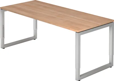 Produktbild von bümö Schreibtisch Serie-R - Gestell: Silber, Nachbildung: Nussbaum, Größe:  180 x 80 cm
