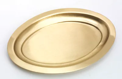 Produktbild von Kerzenteller oval in Messing Gold matt satiniert (Innen 16 x 9,5 cm) für Ovalkerzen, Ellipsenkerzen, Dekoteller