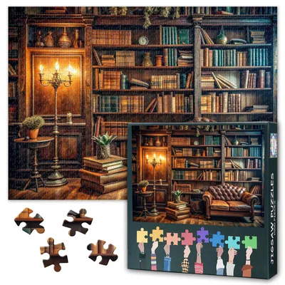 Imagen del producto de Rompecabezas de 1000 piezas, estantería de libros vintage, 70 x 50 cm, para adultos