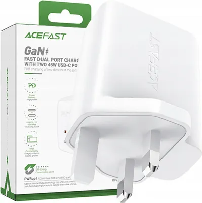 Image de Acefast Charger Gan (Uk plug) 2X Usb Type C 50W, Power Delivery, Pps, Q3 3.0, Afc, Fcp (A32 Uk)