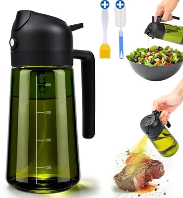Produktbild von Ölspender, Ölsprüher 2-in-1 Ölsprühflasche Ölflasche Olivenöl Spray 470ml, Glas-Ölspender mit Sprüh- und Ausgießfunktion, ideal für Küche, BPA-frei