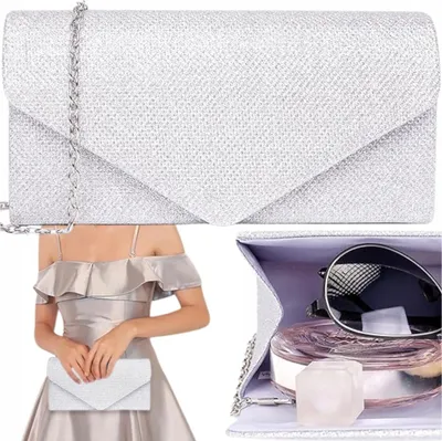 Produktbild von EDIBAZZAR | Silberne Abend-Clutch, formelle Kette, elegante Umhängetasche