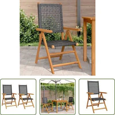 Produktbild von The Living Store Gartenstühle 2 Stk. Schwarz Massivholz Akazie und Poly Rattan