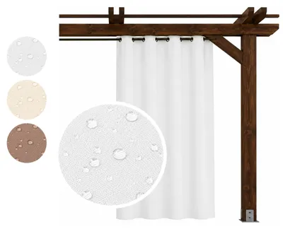 Produktbild von MEBLEODNOWA Outdoor-Vorhang, Ösenvorhang, wasserdicht, Weiß, 140x200 cm, Sichtschutz, Sonnenschutz, für Terrasse, Balkon, Pergola, Pavillon