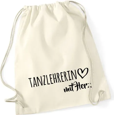 Produktbild von Huuraa Turnbeutel Tanzlehrerin mit Herz 12 Liter Natural Baumwolle Rucksack Geschenkidee