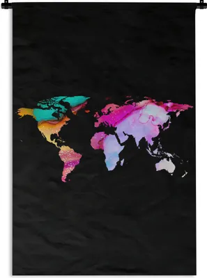 Produktbild von MuchoWow® Wandteppich Wandbehang Weltkarte - Regenbogen - Farbe 120x180 cm Tapisserie Dekoration Wandtuch - Schlafzimmer - Dekorationen für das Haus