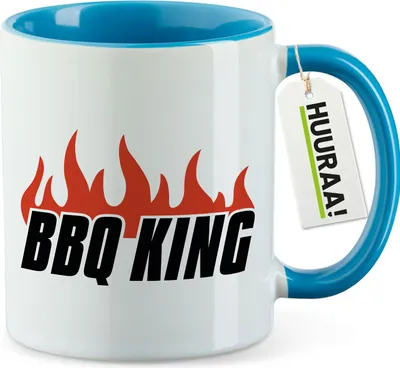 Produktbild von Huuraa Kaffeetasse BBQ King Flammen 330ml Blau Keramik Kaffeebecher Geschenkidee